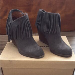 Fringe Ankle Boots - Black Suede